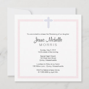 Invitación Cruz de punto de polka púrpura rosa   Bautismo