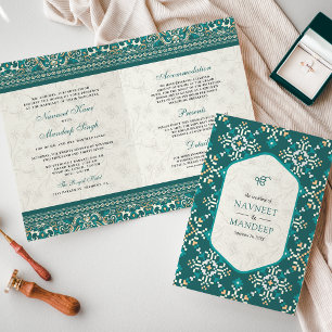 Invitación Cruz de punto teñido de azul verdoso Todo en uno B