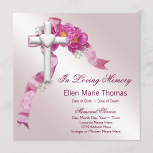 Invitación Cruz de Rosa Rosa En Memoria Amorosa Memorial