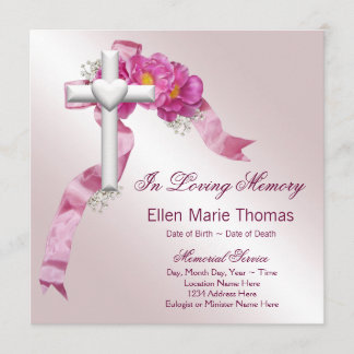 Invitación Cruz de Rosa Rosa En Memoria Amorosa Memorial