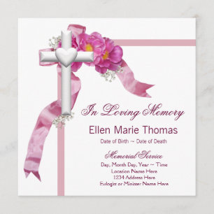 Invitación Cruz de Rosa Rosa En Memoria Amorosa Memorial