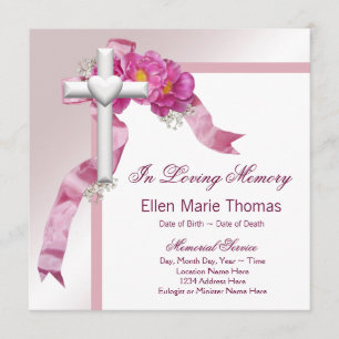 Invitación Cruz de Rosa Rosa En Memoria Amorosa Memorial