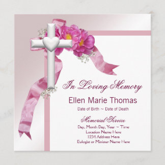 Invitación Cruz de Rosa Rosa En Memoria Amorosa Memorial