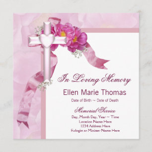 Invitación Cruz de Rosa Rosa En Memoria Amorosa Memorial