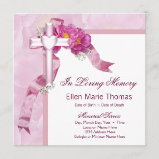 Invitación Cruz de Rosa Rosa En Memoria Amorosa Memorial