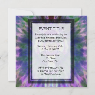 Invitación Cruz de tinte con centro cardíaco en morado, azul