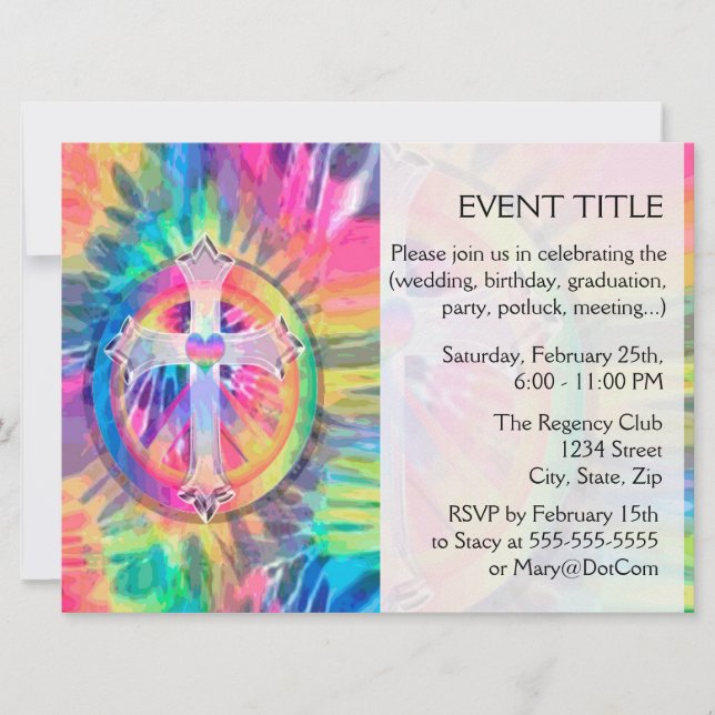 Invitación Cruz de tinte con corazón en el centro (Anverso)