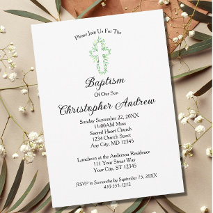 Invitación Cruz de Vegetación Minimalista Bautizo