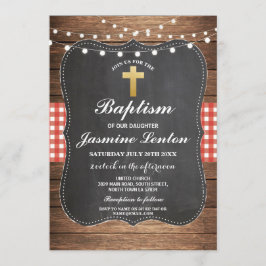 Invitación Cruz del Bautismo Christening Red Check Gingham Ch