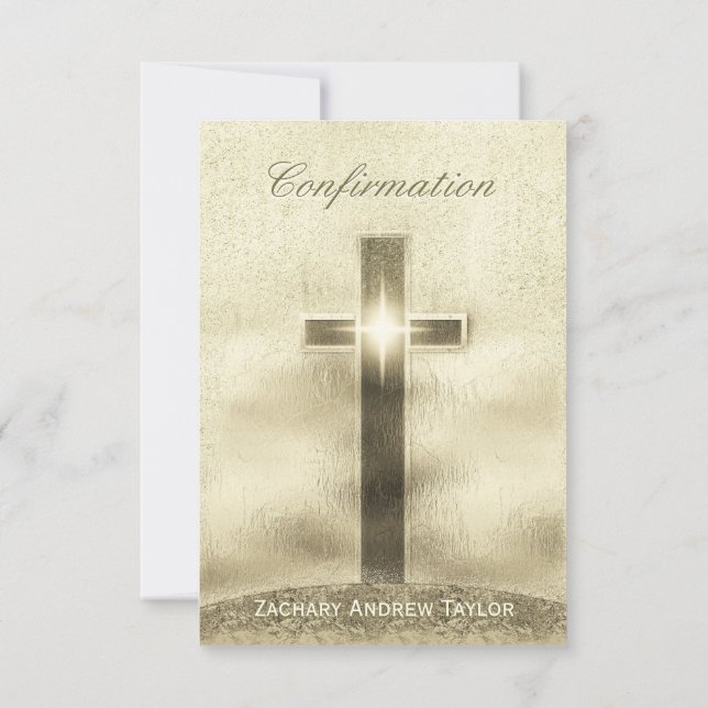 Invitación Cruz del oro de la confirmación en la colina (Reverso)