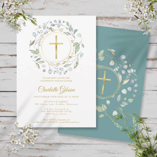 Invitación Cruz Dorada Corona de Laurel Bautizo (Subido por el creador)