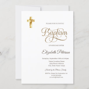 Invitación Cruz Dorada Elegante Bautizo Minimalista