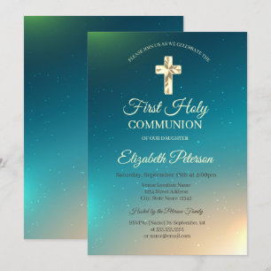 Invitación Cruz dorada Ombre  Primera Comunión 