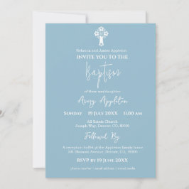 Invitación Cruz Floral Baptismo Cielo Azul