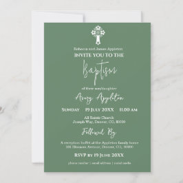 Invitación Cruz Floral Baptismo Fern Green