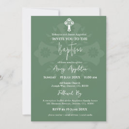 Invitación Cruz Floral Baptismo Fern Green