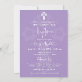 Invitación Cruz Floral Baptismo Lilac