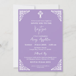 Invitación Cruz Floral Baptismo Lilac