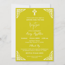 Invitación Cruz Floral Bautizo Amarillo