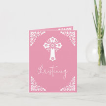 Invitación Cruz Floral Bautizo Rosa