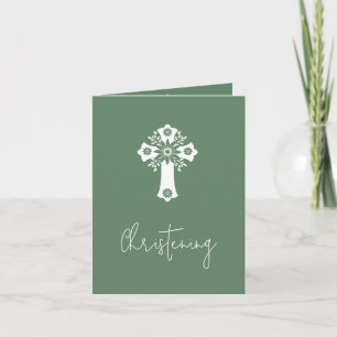 Invitación Cruz Floral Christening Fern Green