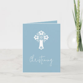 Invitación Cruz Floral Christening Sky Blue