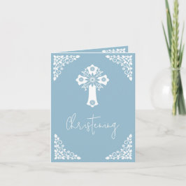 Invitación Cruz Floral Christening Sky Blue