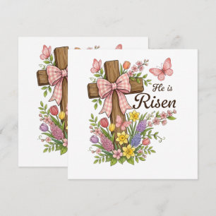 Invitación Cruz floral cristiana - Él ha resucitado Religiosa