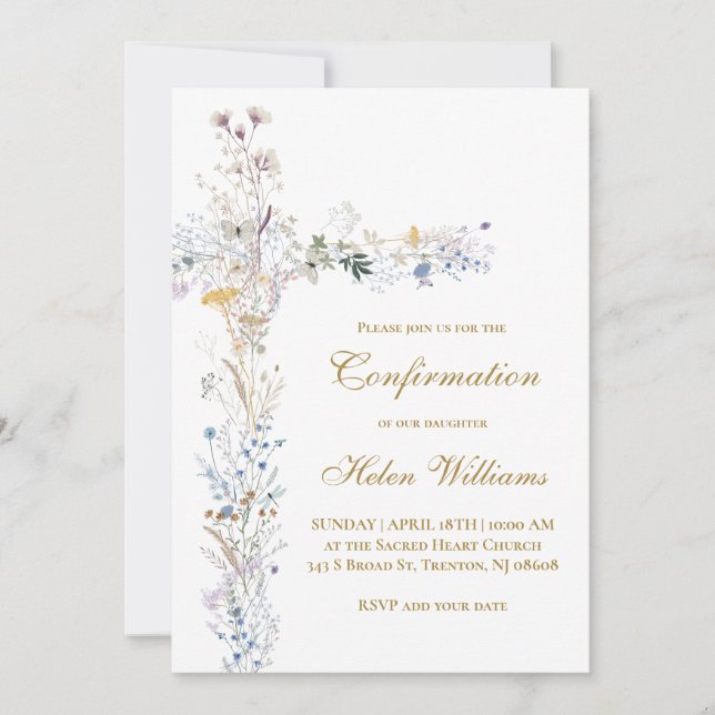 Invitación Cruz floral de confirmación (Anverso)