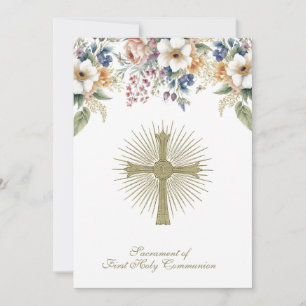 Invitación Cruz Floral de la Santa Comunión Católica Tradicio