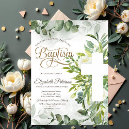 Invitación Cruz floral de vegetación de eucalipto Bautizo