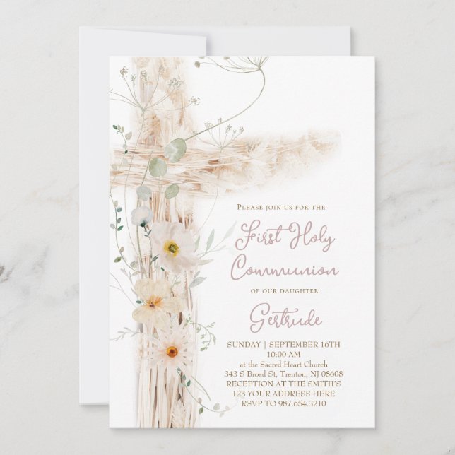 Invitación cruz floral Primera Comunión (Anverso)