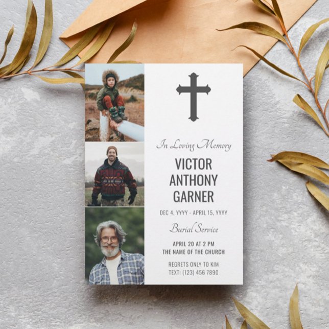 Invitación Cruz gris 3 fotos Servicio de entierro blanco (Subido por el creador)