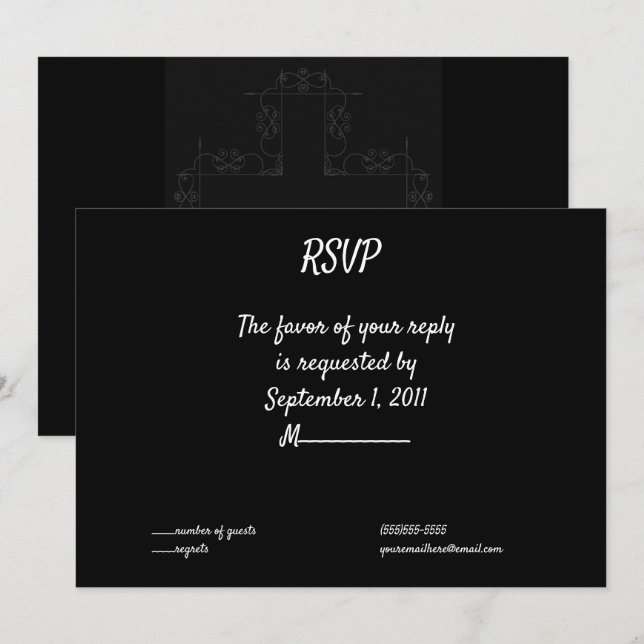 Invitación Cruz Gris Oscura Elegante Boda Gótico RSVP (Anverso / Reverso)