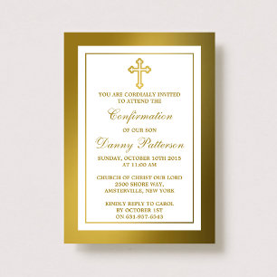 Invitación Cruz Metálica Del Oro, Sagrada Comunión O Confirma