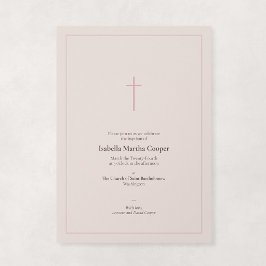 Invitación Cruz Mínima Religiosa Rosa Claro Bautizo