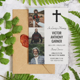 Invitación Cruz Negra 3 fotos Servicio de entierro blanco