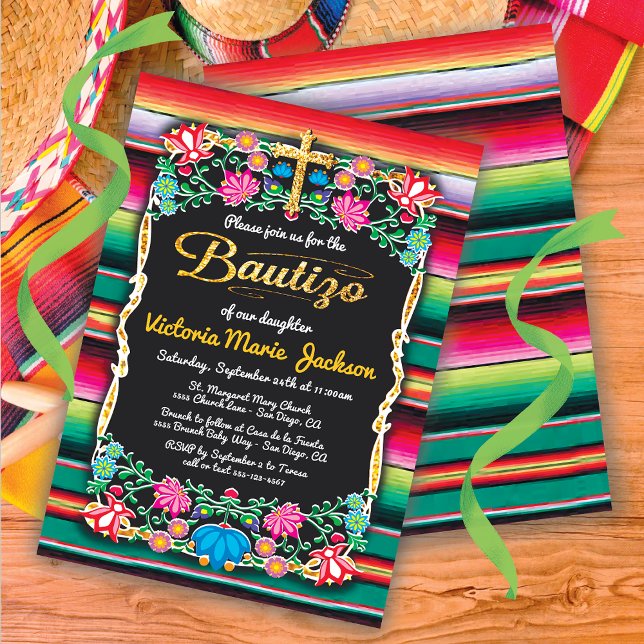 Invitación Cruz Purpurina de oro de la Fiesta Fiesta Mexicana (Subido por el creador)