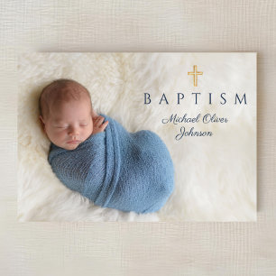 Invitación Cruz religiosa azul marino Niño Bautizo Foto
