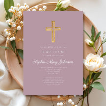 Cruz Religiosa Elegante Morado Script Niña Bautizo