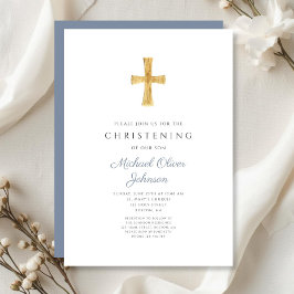 Invitación Cruz Religiosa Moderna Polvorienta Azul Bautizo