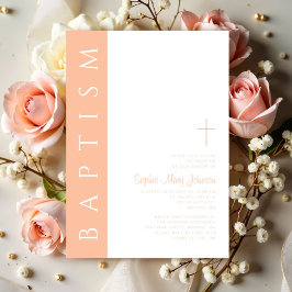 Invitación Cruz religiosa rosa elegante moderna Bautizo