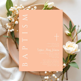 Invitación Cruz Religiosa Rosa Moderna y Elegante para Bautiz