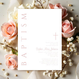 Invitación Cruz Religiosa Rosa Moderno Niña Bautizo