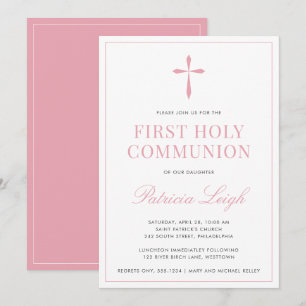 Invitación Cruz Religiosa, Rosa Simple y Elegante