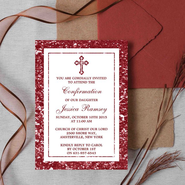 Invitación Cruz Roja Purpurina Santa Comunión O Confirmación (Subido por el creador)