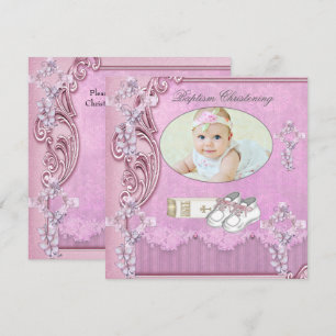 Invitación Cruz Rosa Bautizo Niña Foto bautizo 2
