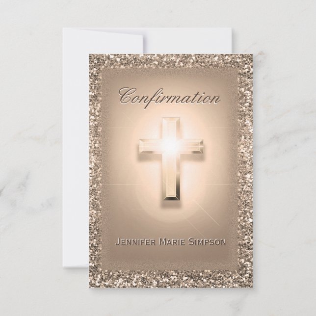 Invitación Cruz Rosa pálida de confirmación (Reverso)
