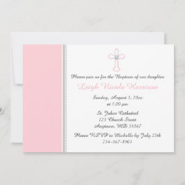 Invitación Cruz rosa y gris Bebé Baptismo Cristiana Cristiana