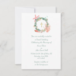Invitación Cruz temática de la playa, Boda náutico, cristiano